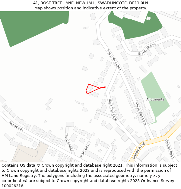 41, ROSE TREE LANE, NEWHALL, SWADLINCOTE, DE11 0LN: Location map and indicative extent of plot