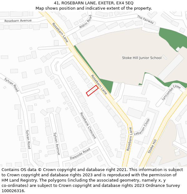 41, ROSEBARN LANE, EXETER, EX4 5EQ: Location map and indicative extent of plot