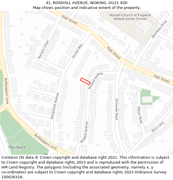 41, ROSEHILL AVENUE, WOKING, GU21 4SD: Location map and indicative extent of plot