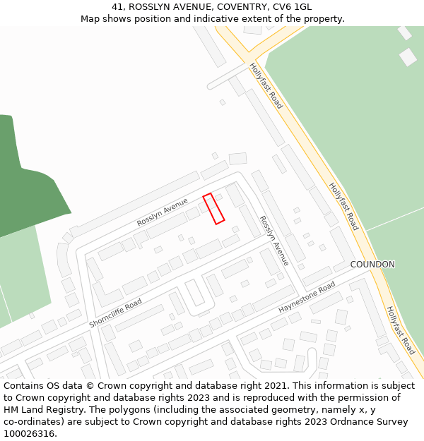 41, ROSSLYN AVENUE, COVENTRY, CV6 1GL: Location map and indicative extent of plot