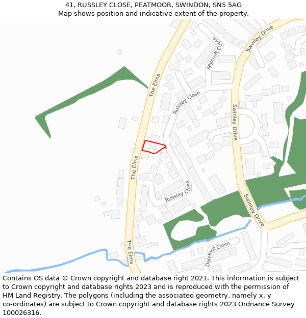 41, RUSSLEY CLOSE, PEATMOOR, SWINDON, SN5 5AG: Location map and indicative extent of plot