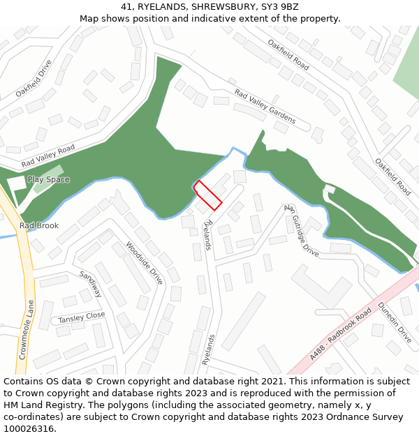 41, RYELANDS, SHREWSBURY, SY3 9BZ: Location map and indicative extent of plot