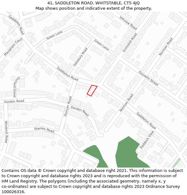 41, SADDLETON ROAD, WHITSTABLE, CT5 4JQ: Location map and indicative extent of plot