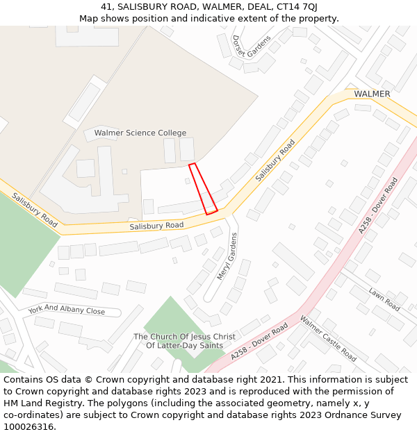 41, SALISBURY ROAD, WALMER, DEAL, CT14 7QJ: Location map and indicative extent of plot