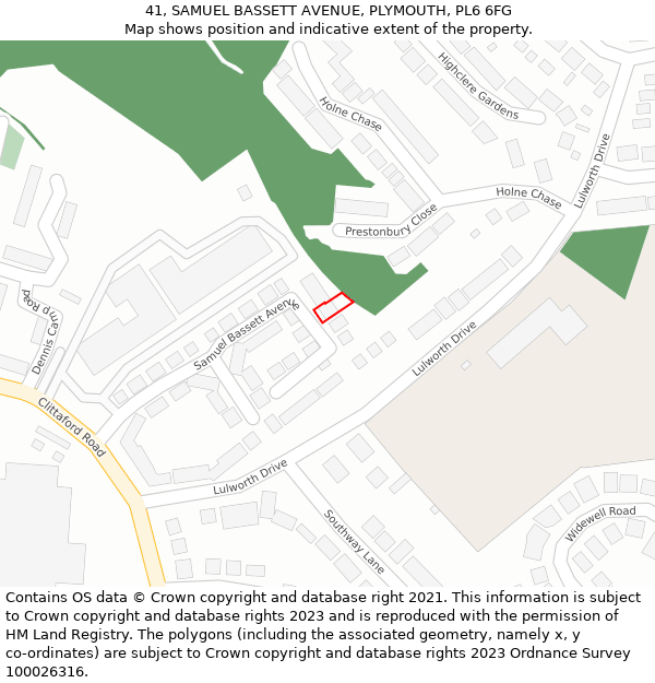 41, SAMUEL BASSETT AVENUE, PLYMOUTH, PL6 6FG: Location map and indicative extent of plot