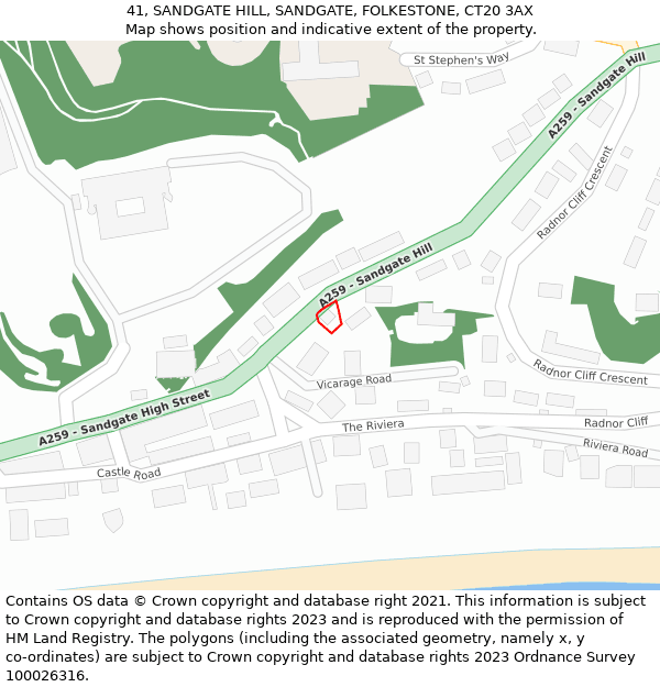 41, SANDGATE HILL, SANDGATE, FOLKESTONE, CT20 3AX: Location map and indicative extent of plot