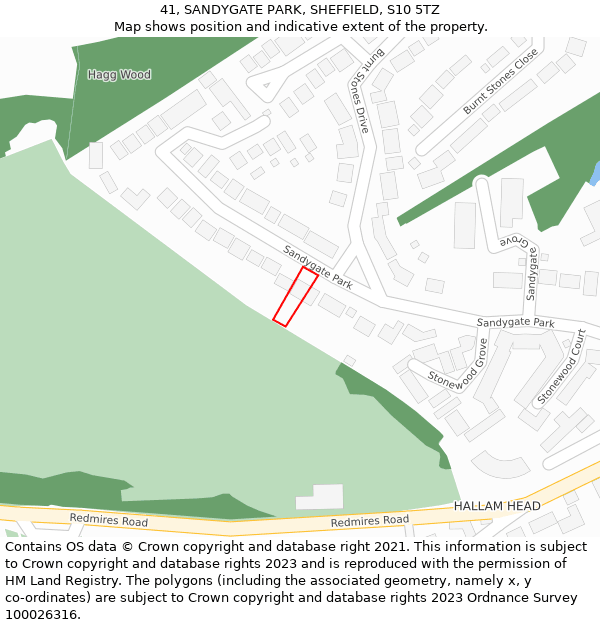 41, SANDYGATE PARK, SHEFFIELD, S10 5TZ: Location map and indicative extent of plot
