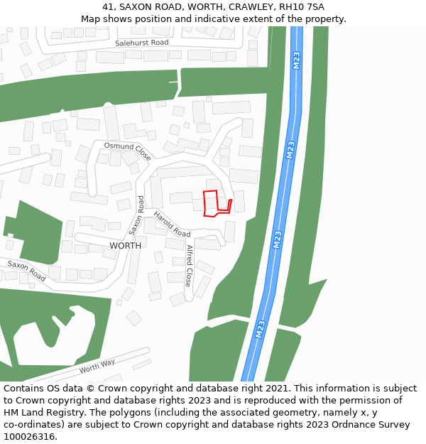 41, SAXON ROAD, WORTH, CRAWLEY, RH10 7SA: Location map and indicative extent of plot