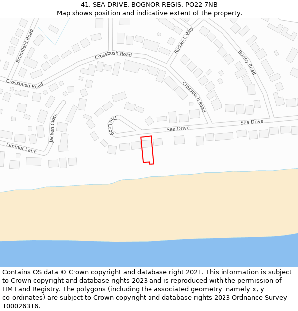41, SEA DRIVE, BOGNOR REGIS, PO22 7NB: Location map and indicative extent of plot