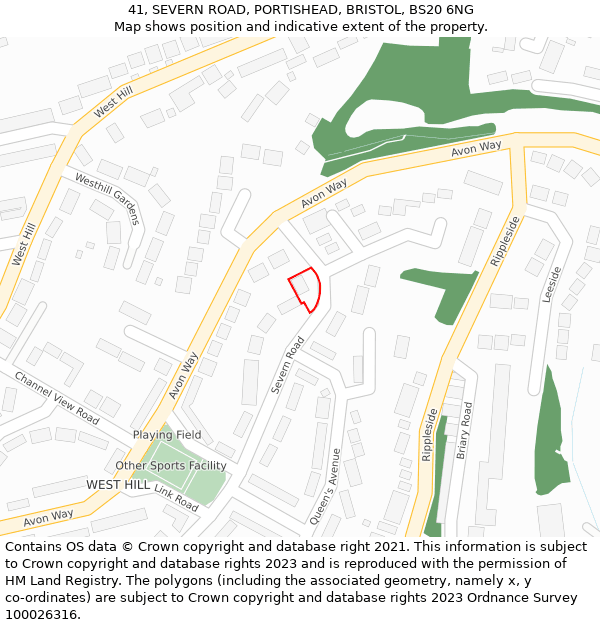 41, SEVERN ROAD, PORTISHEAD, BRISTOL, BS20 6NG: Location map and indicative extent of plot