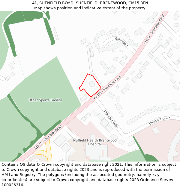41, SHENFIELD ROAD, SHENFIELD, BRENTWOOD, CM15 8EN: Location map and indicative extent of plot