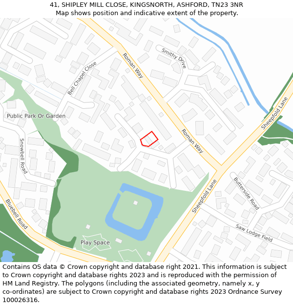 41, SHIPLEY MILL CLOSE, KINGSNORTH, ASHFORD, TN23 3NR: Location map and indicative extent of plot