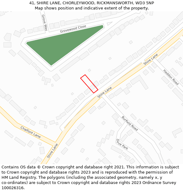 41, SHIRE LANE, CHORLEYWOOD, RICKMANSWORTH, WD3 5NP: Location map and indicative extent of plot