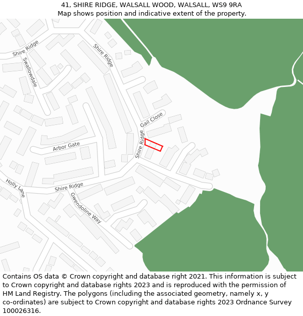 41, SHIRE RIDGE, WALSALL WOOD, WALSALL, WS9 9RA: Location map and indicative extent of plot