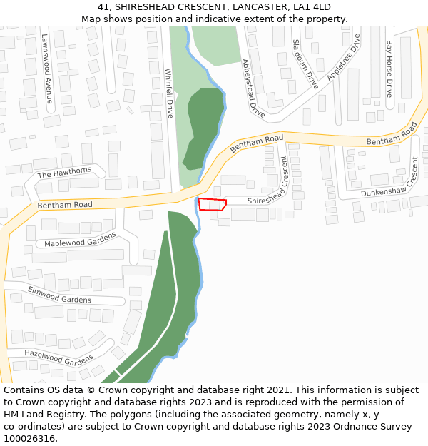 41, SHIRESHEAD CRESCENT, LANCASTER, LA1 4LD: Location map and indicative extent of plot