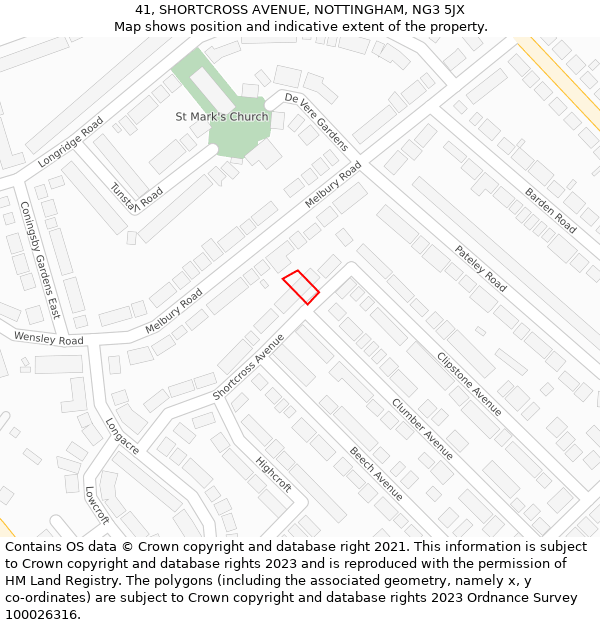 41, SHORTCROSS AVENUE, NOTTINGHAM, NG3 5JX: Location map and indicative extent of plot