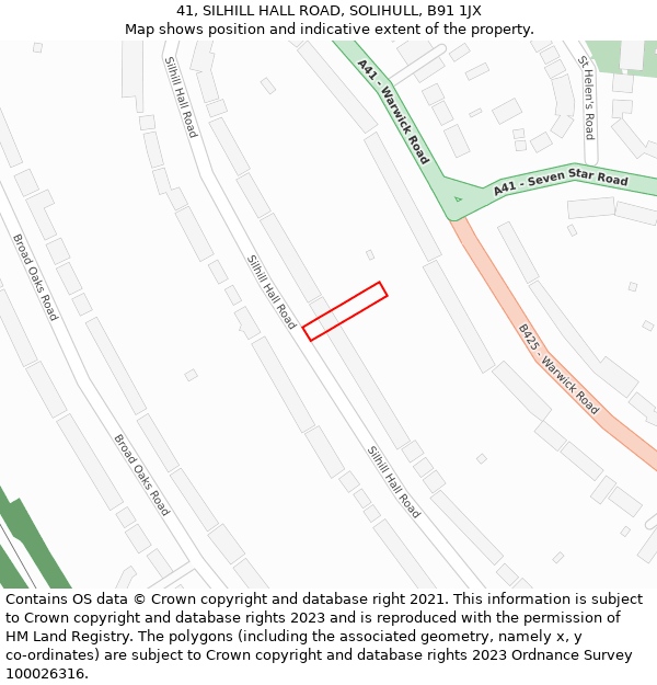 41, SILHILL HALL ROAD, SOLIHULL, B91 1JX: Location map and indicative extent of plot