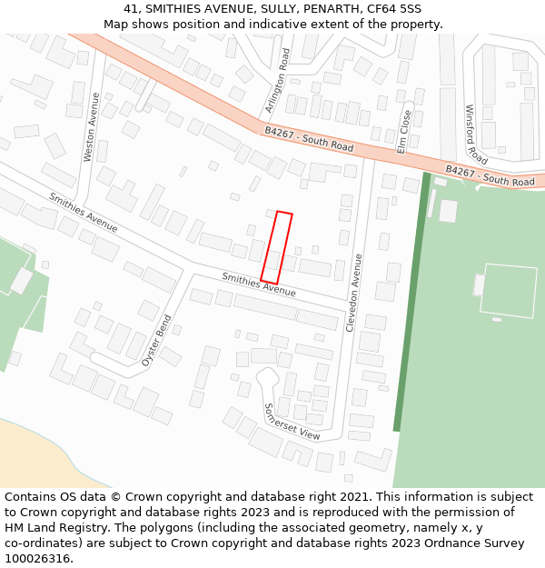 41, SMITHIES AVENUE, SULLY, PENARTH, CF64 5SS: Location map and indicative extent of plot