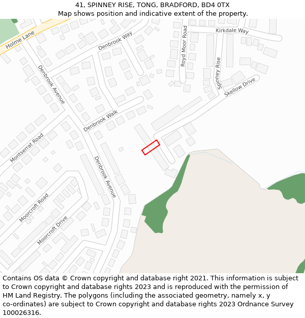 41, SPINNEY RISE, TONG, BRADFORD, BD4 0TX: Location map and indicative extent of plot