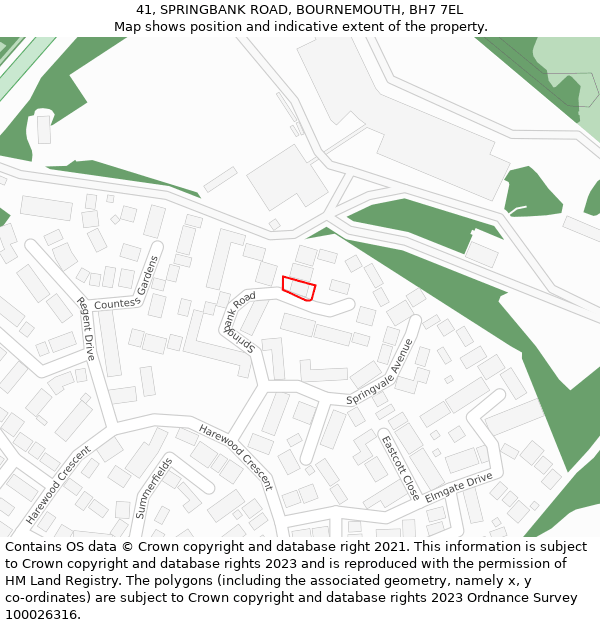 41, SPRINGBANK ROAD, BOURNEMOUTH, BH7 7EL: Location map and indicative extent of plot