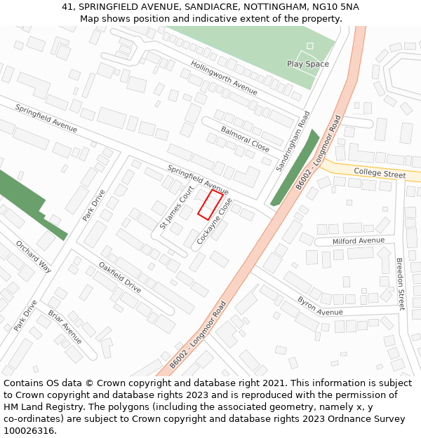 41, SPRINGFIELD AVENUE, SANDIACRE, NOTTINGHAM, NG10 5NA: Location map and indicative extent of plot