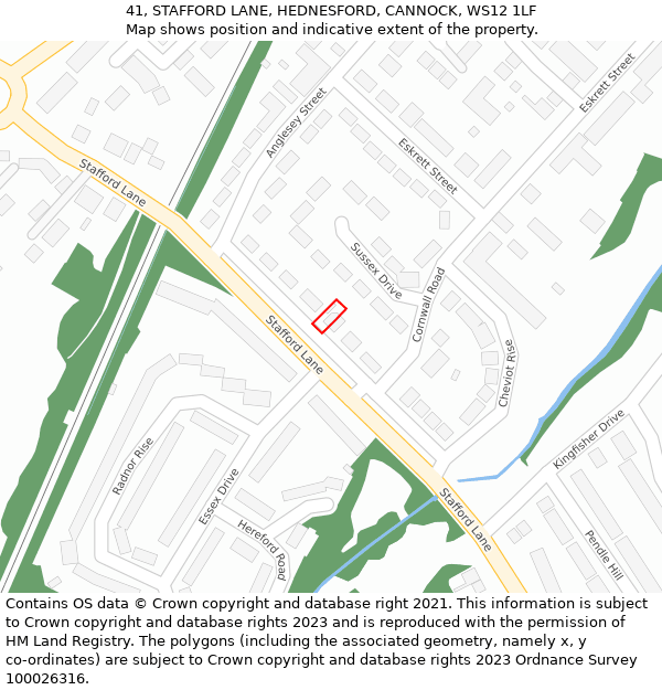 41, STAFFORD LANE, HEDNESFORD, CANNOCK, WS12 1LF: Location map and indicative extent of plot