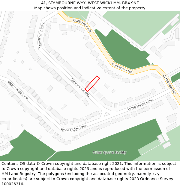 41, STAMBOURNE WAY, WEST WICKHAM, BR4 9NE: Location map and indicative extent of plot