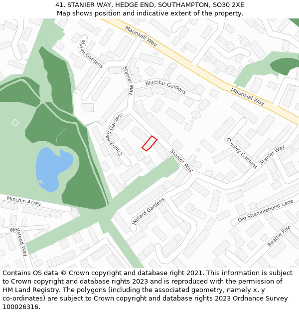 41, STANIER WAY, HEDGE END, SOUTHAMPTON, SO30 2XE: Location map and indicative extent of plot