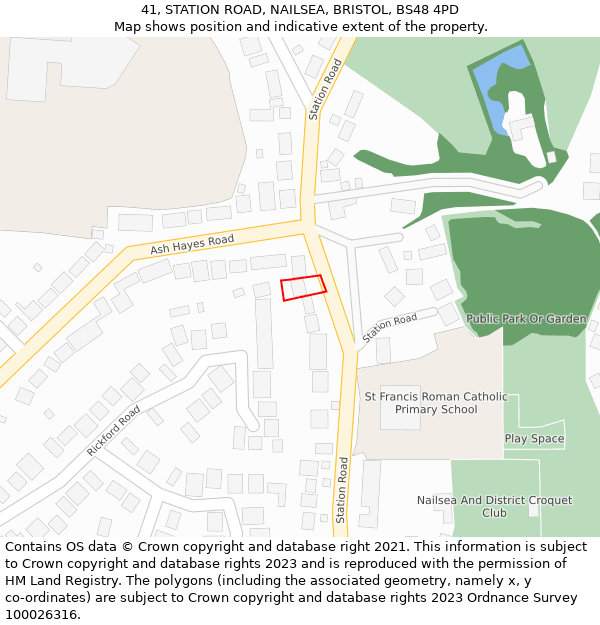 41, STATION ROAD, NAILSEA, BRISTOL, BS48 4PD: Location map and indicative extent of plot