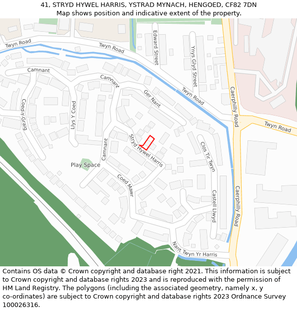 41, STRYD HYWEL HARRIS, YSTRAD MYNACH, HENGOED, CF82 7DN: Location map and indicative extent of plot