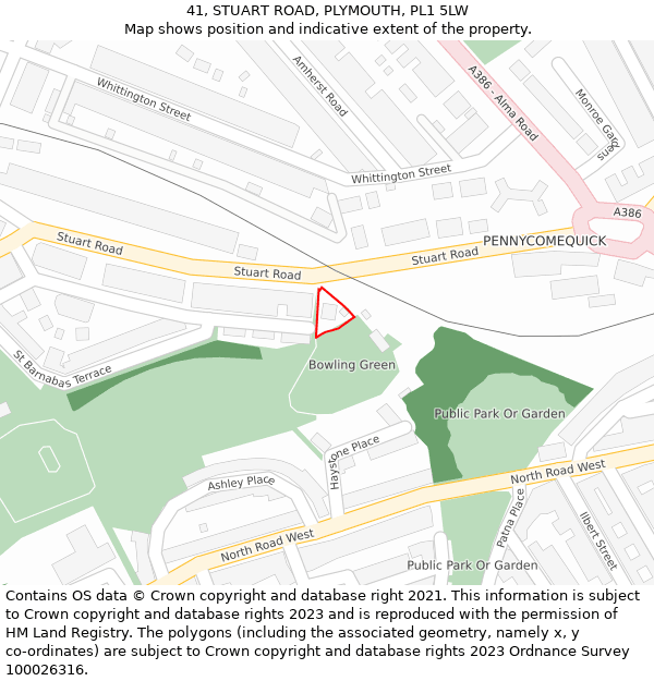 41, STUART ROAD, PLYMOUTH, PL1 5LW: Location map and indicative extent of plot