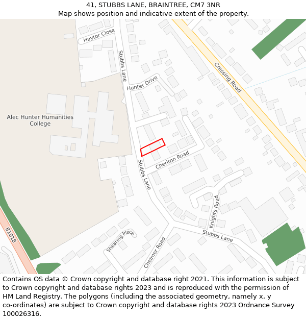 41, STUBBS LANE, BRAINTREE, CM7 3NR: Location map and indicative extent of plot