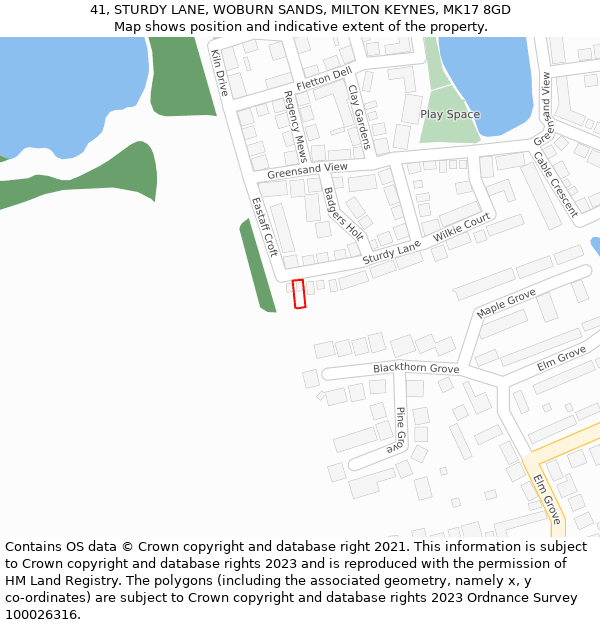 41, STURDY LANE, WOBURN SANDS, MILTON KEYNES, MK17 8GD: Location map and indicative extent of plot