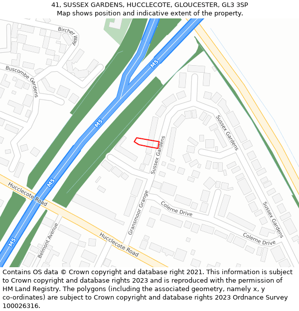 41, SUSSEX GARDENS, HUCCLECOTE, GLOUCESTER, GL3 3SP: Location map and indicative extent of plot