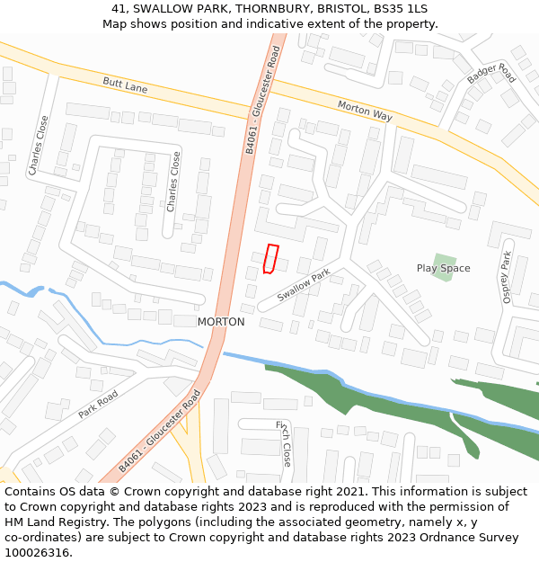 41, SWALLOW PARK, THORNBURY, BRISTOL, BS35 1LS: Location map and indicative extent of plot