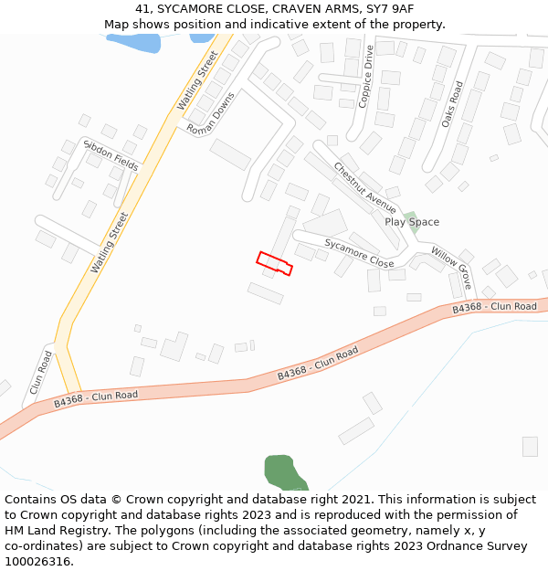 41, SYCAMORE CLOSE, CRAVEN ARMS, SY7 9AF: Location map and indicative extent of plot