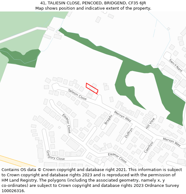 41, TALIESIN CLOSE, PENCOED, BRIDGEND, CF35 6JR: Location map and indicative extent of plot