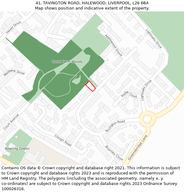 41, TAVINGTON ROAD, HALEWOOD, LIVERPOOL, L26 6BA: Location map and indicative extent of plot
