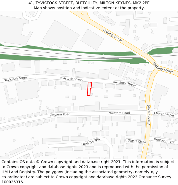 41, TAVISTOCK STREET, BLETCHLEY, MILTON KEYNES, MK2 2PE: Location map and indicative extent of plot