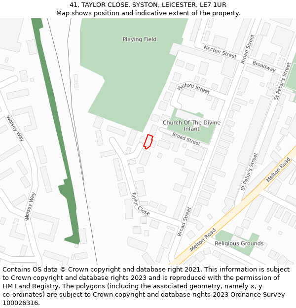 41, TAYLOR CLOSE, SYSTON, LEICESTER, LE7 1UR: Location map and indicative extent of plot