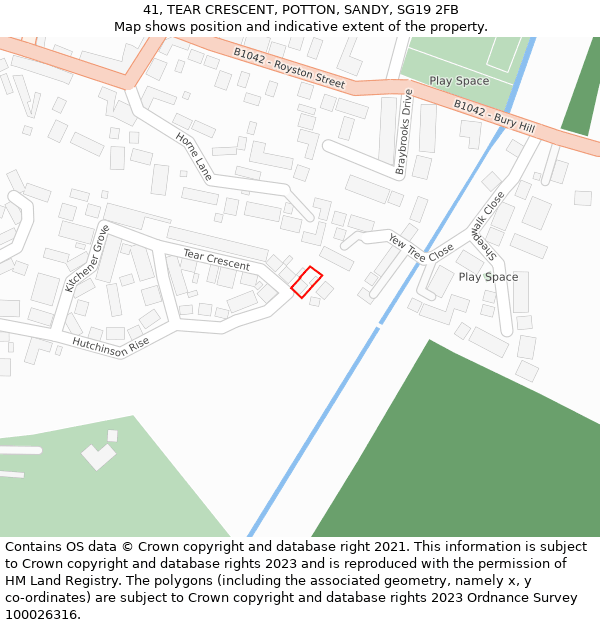 41, TEAR CRESCENT, POTTON, SANDY, SG19 2FB: Location map and indicative extent of plot