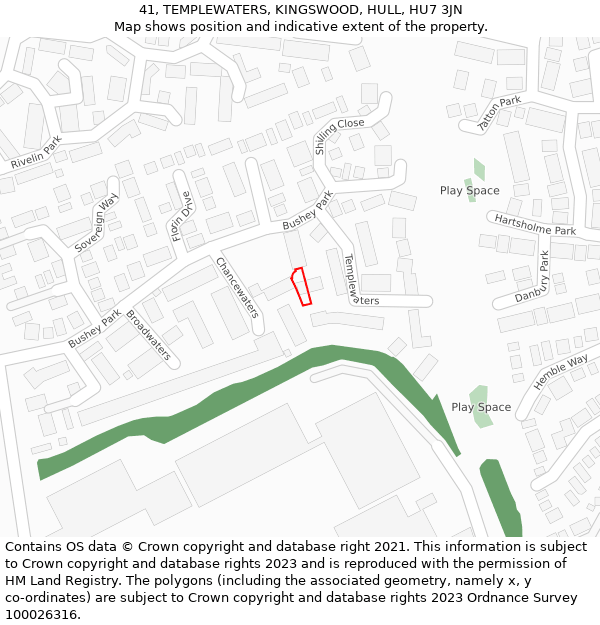 41, TEMPLEWATERS, KINGSWOOD, HULL, HU7 3JN: Location map and indicative extent of plot