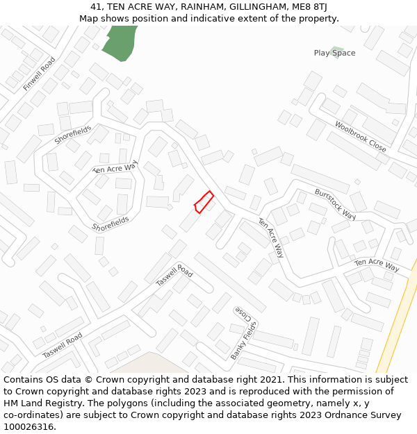 41, TEN ACRE WAY, RAINHAM, GILLINGHAM, ME8 8TJ: Location map and indicative extent of plot