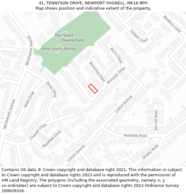 41, TENNYSON DRIVE, NEWPORT PAGNELL, MK16 8PH: Location map and indicative extent of plot