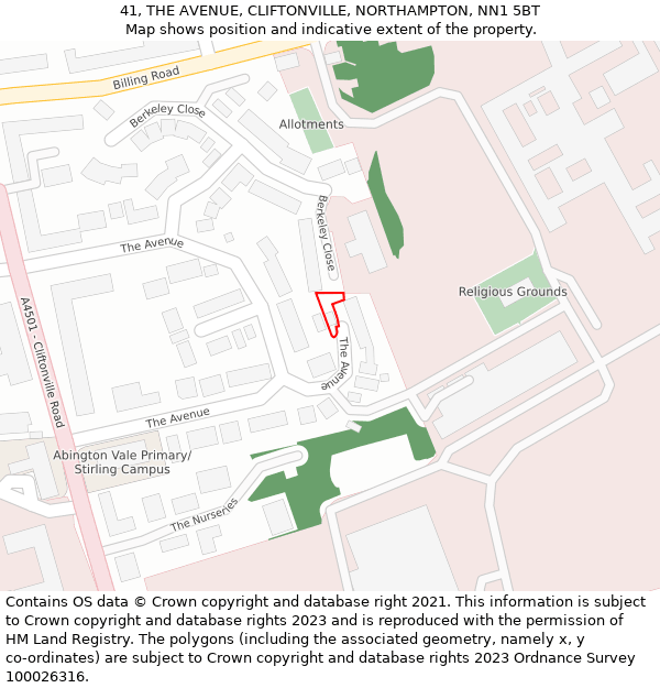 41, THE AVENUE, CLIFTONVILLE, NORTHAMPTON, NN1 5BT: Location map and indicative extent of plot