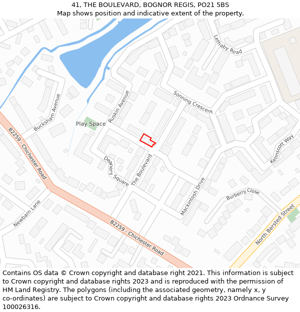 41, THE BOULEVARD, BOGNOR REGIS, PO21 5BS: Location map and indicative extent of plot