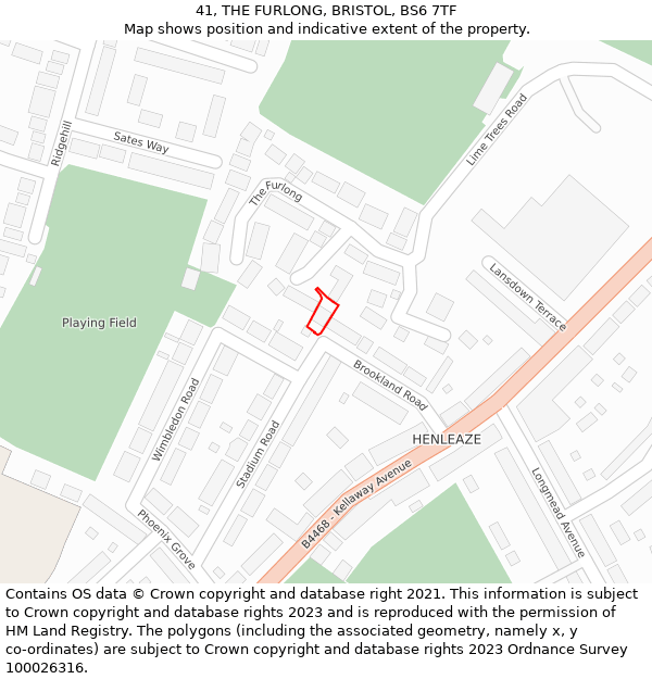41, THE FURLONG, BRISTOL, BS6 7TF: Location map and indicative extent of plot