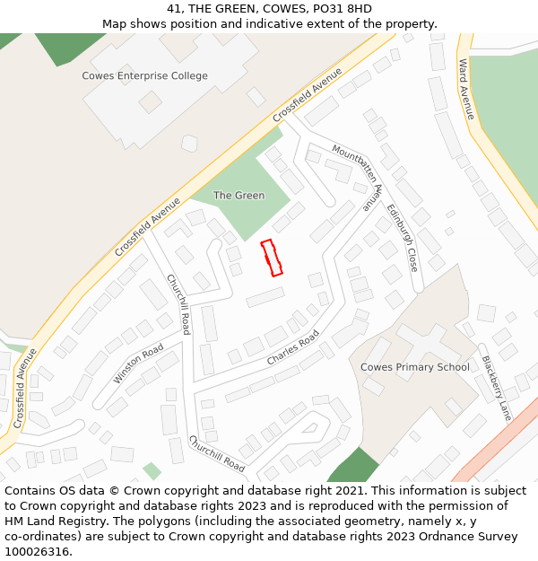 41, THE GREEN, COWES, PO31 8HD: Location map and indicative extent of plot