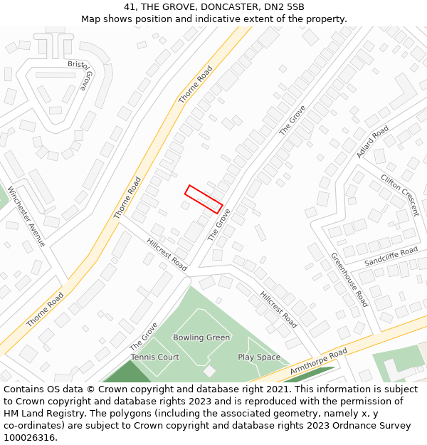 41, THE GROVE, DONCASTER, DN2 5SB: Location map and indicative extent of plot