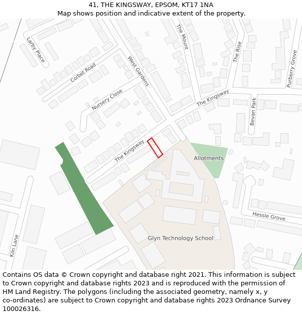 41, THE KINGSWAY, EPSOM, KT17 1NA: Location map and indicative extent of plot